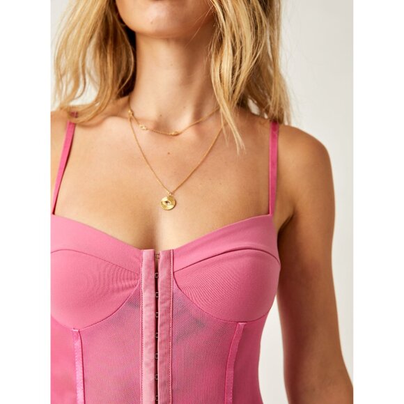 🎉LAST CHANCE🎉 FREE PEOPLE Night Rhythm Corset Bodysuit / Lucky Pink - Picture 5 of 6